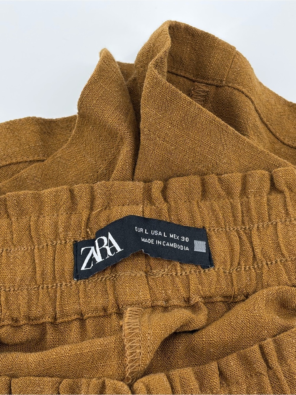 Zara Women’s Short Linen Blend High Rise Wide Leg Drawstring Casual, Size Large - Picture 3 of 8